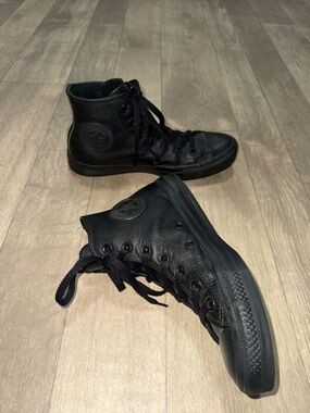 Converse Black Leather Chuck Taylor All Star High Top Sneakers